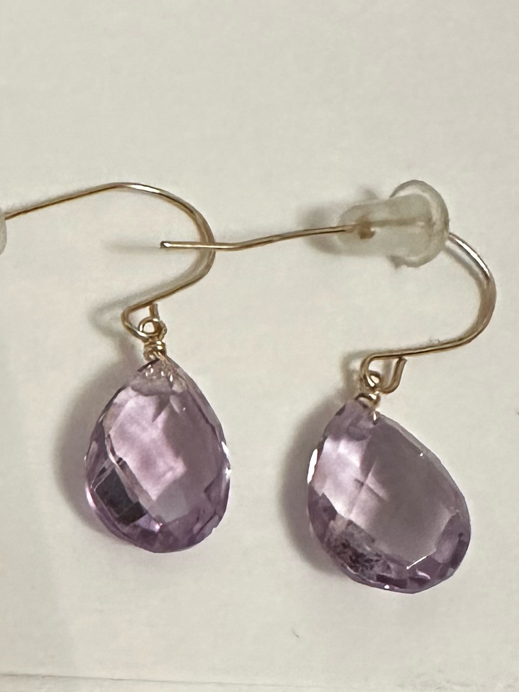 New Long 14k Solid Earrings Real Solid 14k Gold Natural Amethyst Earrings Long